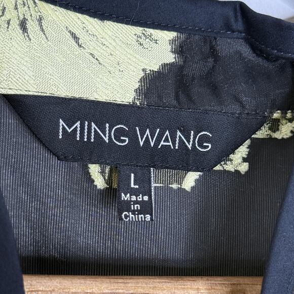 Ming Wang Jacket Womens Large Black Yellow Floral Jacquard Open Front Topper - Picture 3 of 8